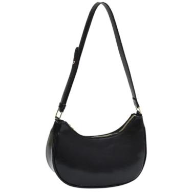 Imagem de Bolsas de ombro pequenas crescentes para mulheres, linda bolsa de mão mini clutch underarm, Preto envernizado.