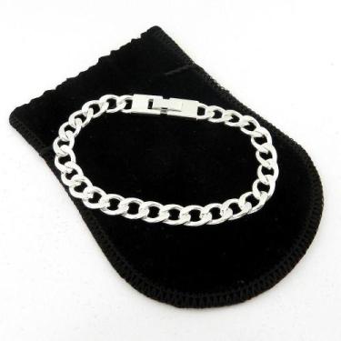 Imagem de Pulseira Masculina 21cm 7mm Largura Folheada Prata PL195 - WNBIJOUTERI