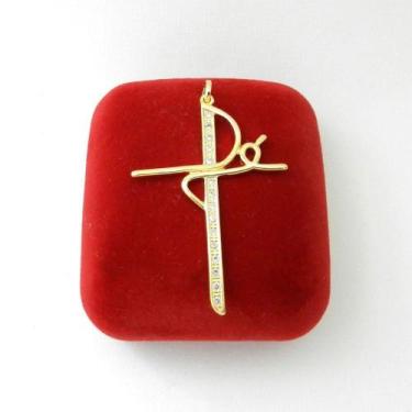 Imagem de Pingente Cruz 45mm Zirconia Folheado Ouro 18k Pi228 - WNBIJOUTERIAS