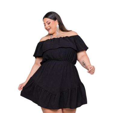 Imagem de Vestido Plus Size Feminino Ciganinha Babado 0577 - Bellucy Modas, Pret