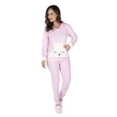 Imagem de Pijama Feminino Longo Adulto Plush Quente Inverno Victory, Rosa, GG