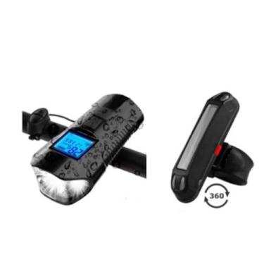 Imagem de Lanterna Farol Bike Com Velocímetro Buzina + Led Traseiro - A.R Varied