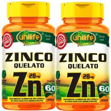 Imagem de KIT C/2 Unidades Zinco Quelato Puro 28mg Vegan - 60 Cápsulas Unilife, 