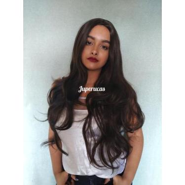 Imagem de Peruca, wig, castanho escuro, ondulada, fibra premium, 75cm - JUPERUCA