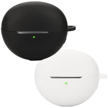 Imagem de Accdeny Capa de fone de ouvido compatível com Huawei FreeClip, [suporta carregamento sem fio] [capa protetora à prova de choque] capa de silicone para fone de ouvido (preto-branco)