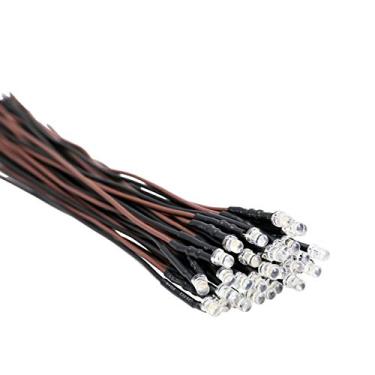 Imagem de EDGELEC 30 peças 12 volts 3 mm luzes LED brancas quentes emitindo diodos pré com fio 20.1 cm DC 12v luz LED lente clara pequenas lâmpadas LED