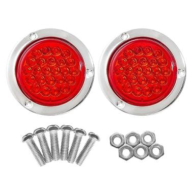 Imagem de Oyviny 2 peças de luz traseira de LED redonda de 10 cm com molduras cromadas de aço inoxidável vermelho 24 LED 10 polegadas rodada reboque parar luzes traseiras de freio 12 V CC para trailer, barco, ônibus, caminhão RV