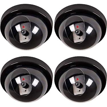 Imagem de WALI Câmera falsa de segurança CCTV Dome com luz LED vermelha intermitente com adesivos de alerta de segurança (SD-4), 4 pacotes, preto