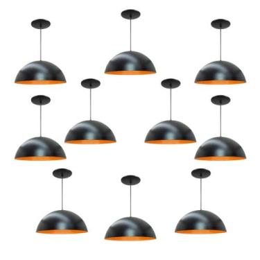 Imagem de Kit 10 Luminária Pendente Meia Lua 40cm Com Interior Laranja Fiação 11