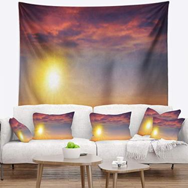 Imagem de Designart "Lindo pôr do sol panorâmico" Tapeçaria de paisagem decoração de parede para casa e escritório, criado em tecido de poliéster leve Grande: 152 cm x 127 cm