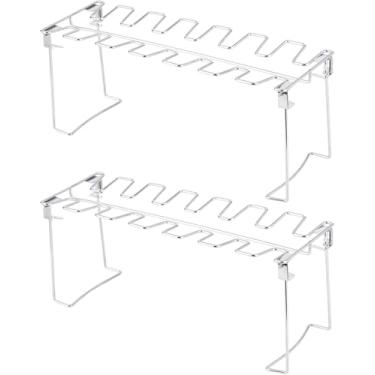 Imagem de Prateleira de frango premium para grelhados com bandeja de gotejamento, prateleira de asa de frango, 14 slots de aço inoxidável, (Pacote de 2 - Estilo A)