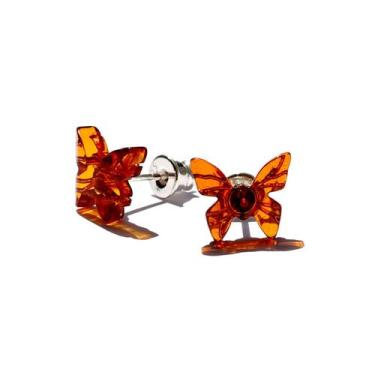 Imagem de Brinco Âmbar Báltico Borboleta Mel Escuro - Âmbar Original