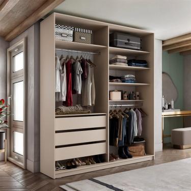 Imagem de Guarda-Roupa Closet Monreale 100 % MDF 3 Gavetas Bege 160 cm
