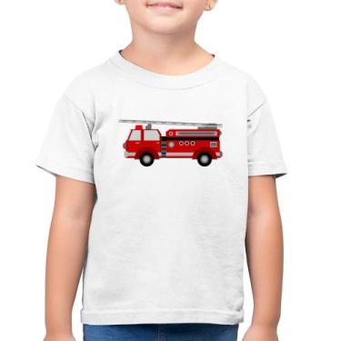 Imagem de Camiseta Algodão Infantil Caminhão de Bombeiro - Foca na Moda, Branco,