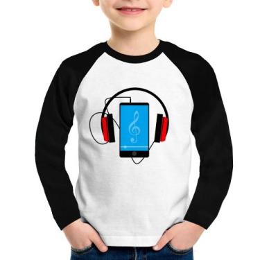 Imagem de Camiseta Raglan Infantil Headphone Smartphone Manga Longa - Foca na Mo