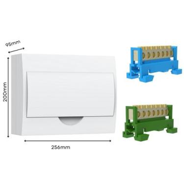 Imagem de Kit Caixa Quadro Embutir ou Sobrepor Para Disjuntor Din + Borneira Bar