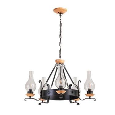 Imagem de Lustre Vintage Oxford 5xE27 Madeira Castanho Madelustre