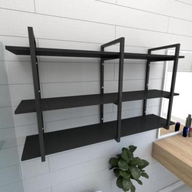 Imagem de Prateleira industrial para banheiro aço cor preto prateleiras 30 cm co