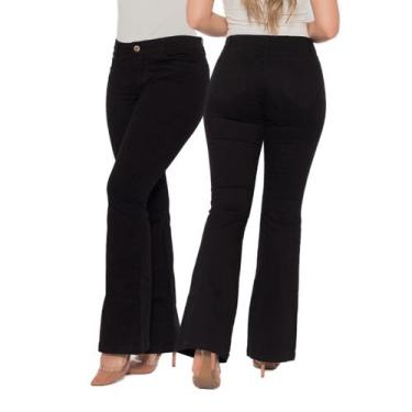 Imagem de Calça Feminina Flare Boca De Sino Sarja Com Elastano - Macaw, Preto, 4
