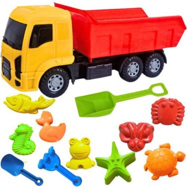 Imagem de Kit Brinquedos Praia Caminhao Basculante com Pá Grande + Forminhas Pra