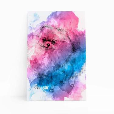 Imagem de Quadro Cachorro Lulu da Pomerânia Canvas Aquarela 20x30cm - PlimShop