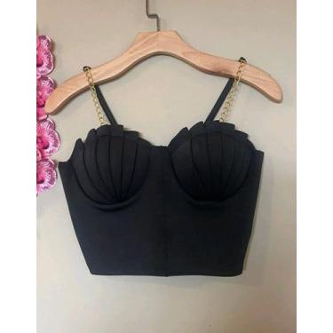 Imagem de Cropped Cropt Modelo sereia alça corrente bojo ostra Top Tendencia - M