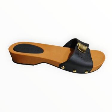 Imagem de Tamanco Retrô Anos 70 Miss Miss salto baixo Moda Francesinha, 36, Pret