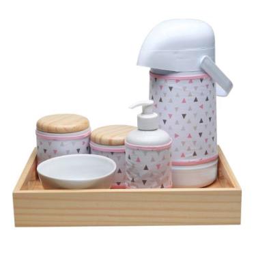 Imagem de Kit Higiene Moderno Triângulos Rosa Quarto Bebê Infantil Menina - Poti