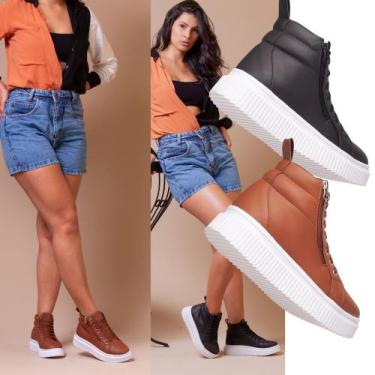 Imagem de Bota Feminina, Kit 2 Pares, 1 Par Preto + 1 Par Caramelo. Sola Borrach