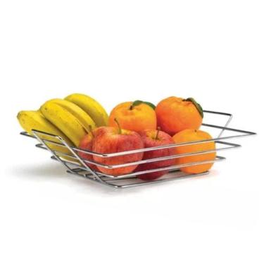 Imagem de Fruteira de Mesa Cesta de Frutas Aramada Quadrada Cozinha Decorativa 2