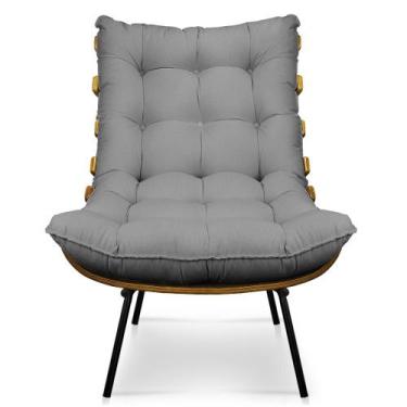 Imagem de Poltrona Costela Decorativa Sala De Estar Linho Chumbo - Neros Interio