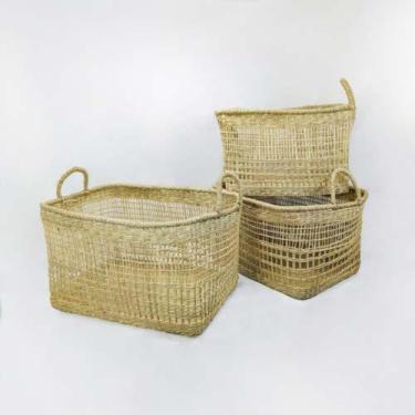 Imagem de Conjunto Cestos Alças Palha Natural Impecavel Luxo - LUXdécor Casa e J