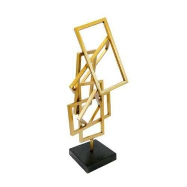 Imagem de Escultura Decorativa Geometrico Metal Dourado Cristal Luxo - LUXdécor