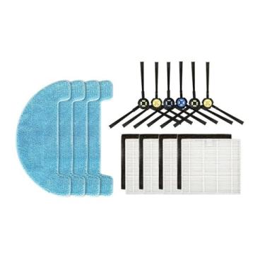 Imagem de DrAer Kits de substituição para acessórios de aspirador de pó iLife X750 V8 V80 V8S V80 Max, 4 almofadas de esfregão, 4 pares de filtros, 3 pares de escovas laterais, esquerda e direita, azul e