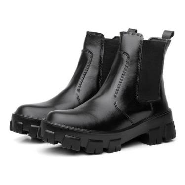 Imagem de Bota Coturno Feminino Tratorada Chelsea Macia Confortável - Myrol Outl