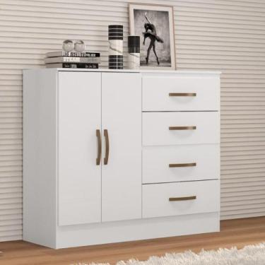 Imagem de Comoda 2 Ports 4 Gavetas Fartura Branco Brilho - Mais de Casa