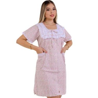 Imagem de Camisola Com Manga Senhoras Algodão Popeline Pijama Roupa de dormir - 