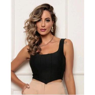 Imagem de Cropped corset bico v corselete com bojo - estacao, Preto, u