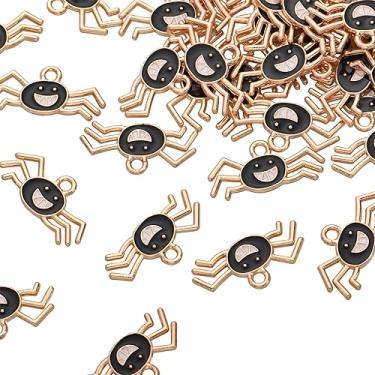 Imagem de VIDRIO Pacote de 80 pingentes de aranha de Halloween esmaltados banhados a ouro pingentes coloridos acessórios para colar, pulseira, fabricação de joias, artesanato DIY