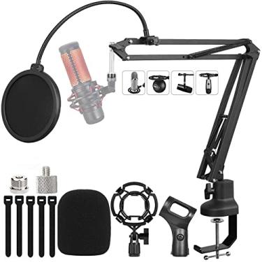 Imagem de Luling Arts Braço De Microfone De Suspensão De Braço De Lança Para Serviço Pesado Para Azul Yeti, Hyperx Quadcast, Mesa De Suporte De Microfone De Lança Ajustável Com Filtro Pop, Adaptador De 1/4 "-3/