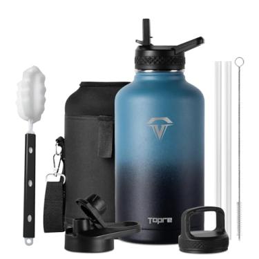 Imagem de Topre Garrafa de água isolada, garrafas de água de aço inoxidável de 1,8 l com canudo, à prova de vazamento e livre de BPA, garrafa térmica reutilizável para esportes ao ar livre, academia