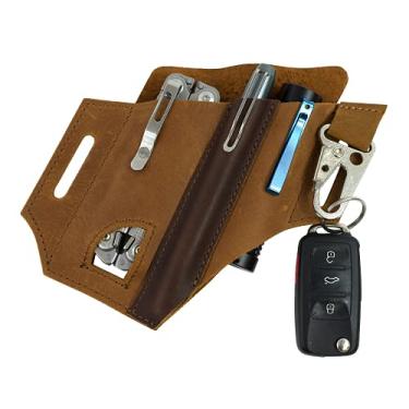 Imagem de Atqana Bainha multiferramentas para cinto – Organizador de bolso EDC | Coldre Leatherman | Bolsa multiferramentas de couro com suporte para caneta, bainha de lanterna e clipe de chaveiro | Organizador