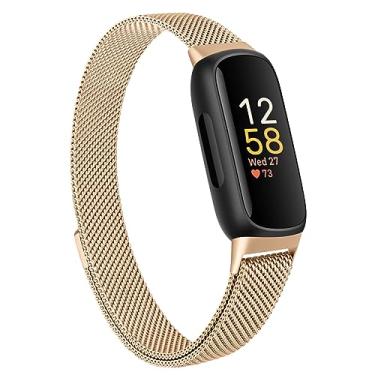 Imagem de AK Pulseira de metal compatível com Fitbit Inspire 3, mulheres e homens, pulseira de substituição para Fitbit Inspire 3/2/Inspire HR Fitness Tracker (ouro rosa)