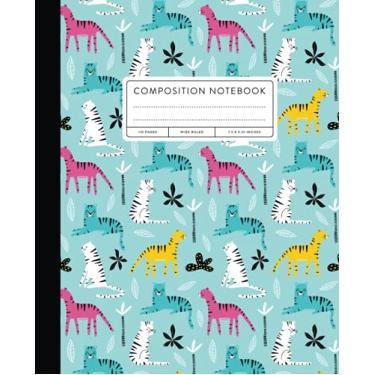 Imagem de Composition Notebook: Wide-Ruled, 110 Pages, 7.5 x 9.25 | Blue, Pink & Yellow Tigers | For Girls Boys Kids School