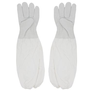 Imagem de Thaoya 1 par de luvas protetoras de pele de cabra para apicultor iniciante com manga longa de lona de 28 cm (branca)