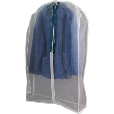 Imagem de Roupas cobrem 3 pac min sacos de vestuário de pele respirável à prova de luz terno casaco capa de poeira para armazenamento de guarda-roupa de viagem em casa, branco, 120cm