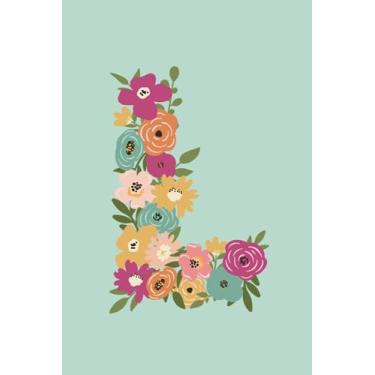 Imagem de Blue Floral Initial L Notebook, 6" by 9" Journal, 100 Page Paperback Lined Notebook