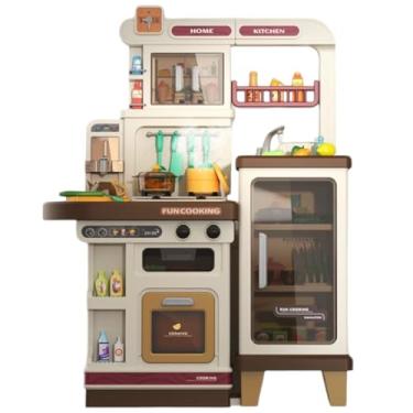Imagem de Cozinha Infantil de Brinquedo com Pia Funcional Fogão com Luzes, Som e Fumacinha