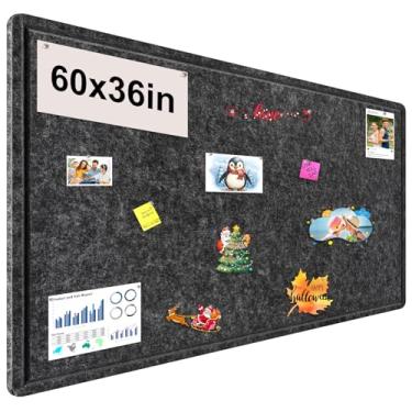 Imagem de Quadro de avisos grande, quadro de cortiça alternativo de 152 x 91 cm, placa de feltro grande decorativa para parede, quadro fotográfico dobrável, quadro de visão autoadesivo com 36 pinos, cinza