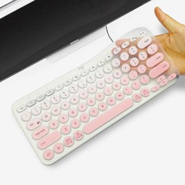 Imagem de YONGMAI Protetor de teclado de silicone ultrafino premium, compatível com teclados sem fio ergonômicos Logitech K380, layout dos EUA, rosa gradiente